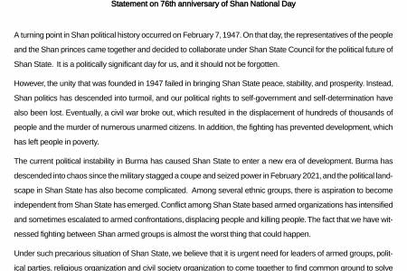 Statement on 76th anniversary of Shan National Day